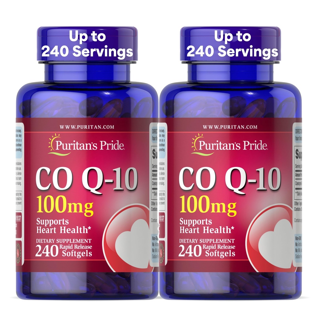 Puritan's Pride Coenzyme CoQ10 100mg, Συμπλήρωμα διατροφής για την υγεία της καρδιάς, την πίεση του αίματος, την υγεία των στοματικών ούλων και την υγιή γήρανση Υποστήριξη, 240 Softgels ταχείας απελευθέρωσης, 2-Pack