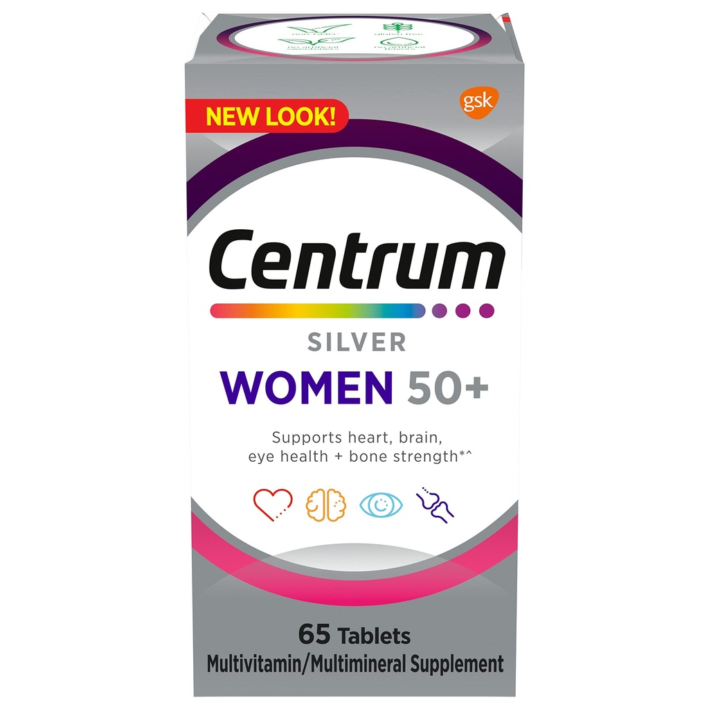 Centrum Silver Πολυβιταμίνη γυναικών για γυναίκες 50 Plus, Multivitamin / Multimineral συμπλήρωμα με βιταμίνη D3, Β Βιταμίνες, μη ΓΤΟ συστατικά, υποστηρίζει τη μνήμη και τη νόηση σε μεγαλύτερους ενήλικες - 65 Ct