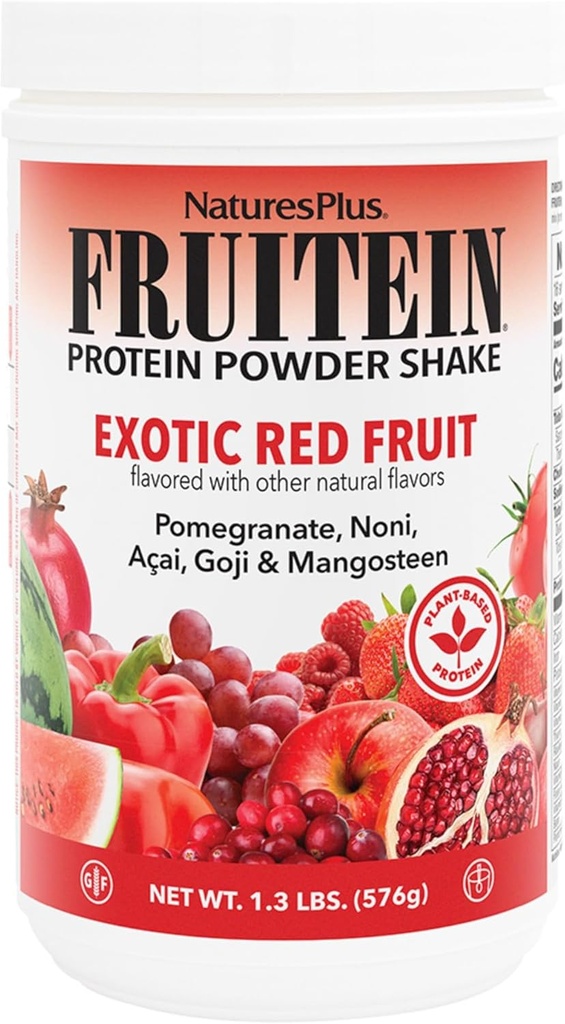 NaturesPlus FRUITEIN Exotic Red Fruit Shake - 1,3 lbs - 13 γραμμάρια φυτικής πρωτεΐνης ανά υπηρεσία - Υποστηρίζει την ενέργεια & ανοσοποιητικό σύστημα - χορτοφάγους, χωρίς γλουτένη & μη GMO - 16 εξυπηρετούν