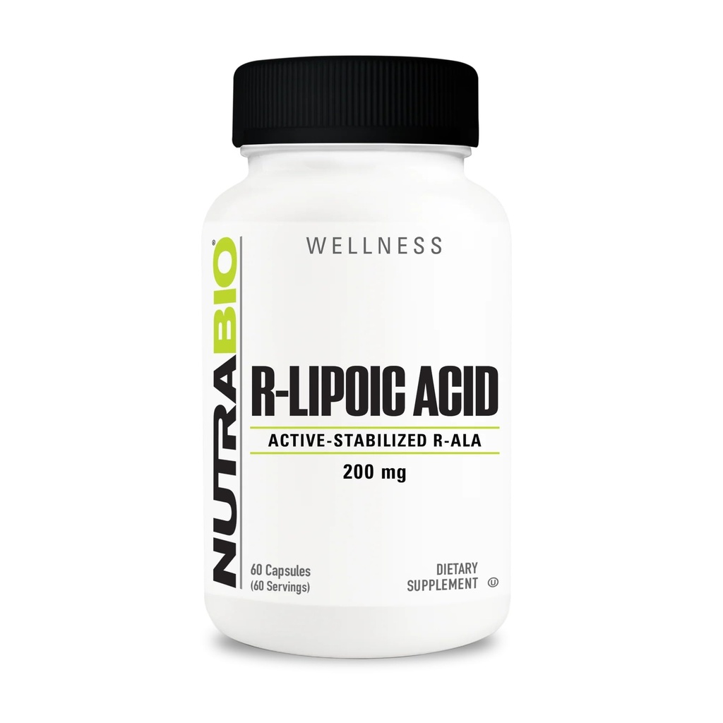 NutraBio R-Lipoic Acid Supplement, 200mg Active Stabilized R-ALA - Optimized Alpha Lipoic Acid Formula for Better Absorption to Support Health and Wellness - 60 Capsules