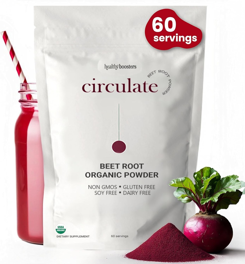 Βιολογική σκόνη ρίζας τεύτλων - California Grown, 100% USDA Certified Organic - Nitric Oxide Boost, Vegan Superfood for Heart Health Men & Women, Blood Pressure & Energy, Non-GMO (60 Services)