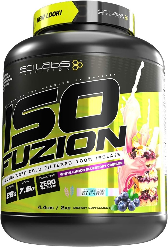 Iso Fuzion 100% Whey Isolate 28g Non Denatured Protein Powder, White Choco Blueberry Cobbler, 4.4lb