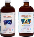 LIQUIDHEALTH Children's Complete Multivitamin & Προσοχή Έφηβοι & Παιδιά Υγρή Βιταμίνη Δέσμη για Παιδιά - Ανοσολογική Υποστήριξη, Βελτίωση Εστίασης, Συγκέντρωσης, Boost Mood - Vegan, Non-GMO, Made in USA