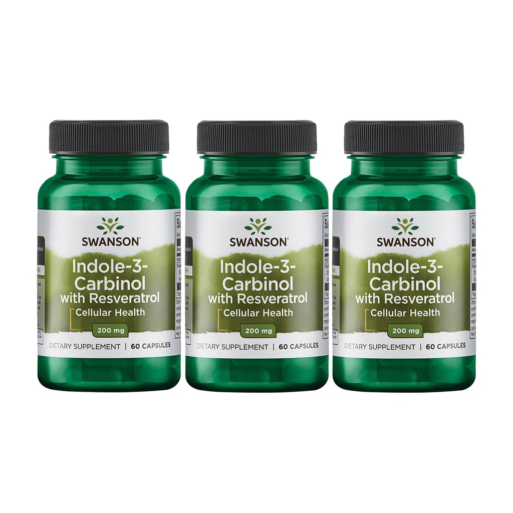 Swanson Indole-3-Carbinol with Resveratrol - I3C Supplement Promoting Cellular Protection - Natural Supplement to Help Maintain Healthy Hormone Balance - (60 Capsules, 200mg Each) (3 Pack)
