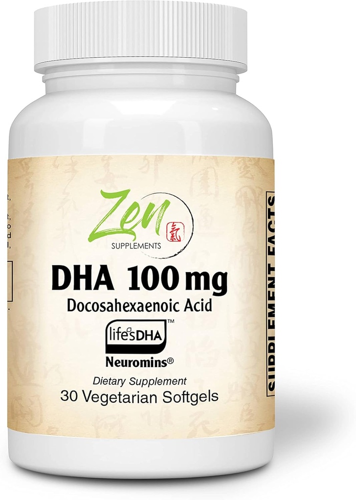 Zen Συμπληρώματα - Neuromins DHA 100 Mg - Vegan & Algae Sourced DHA συμπλήρωμα υποστηρίζει την υγεία των ματιών, την υγεία της καρδιάς, και Βέλτιστη ευεξία 30-Vegcaps