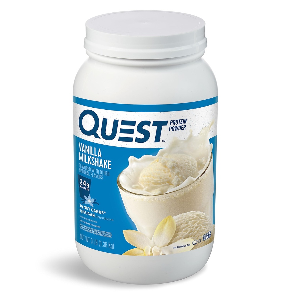 Quest Διατροφή Vanilla Milkshake πρωτεΐνη σκόνη, 24g πρωτεΐνης, 1g ζάχαρης, χαμηλή υδατάνθρακες, χωρίς γλουτένη, 3 Λίρες, 43 μερίδες