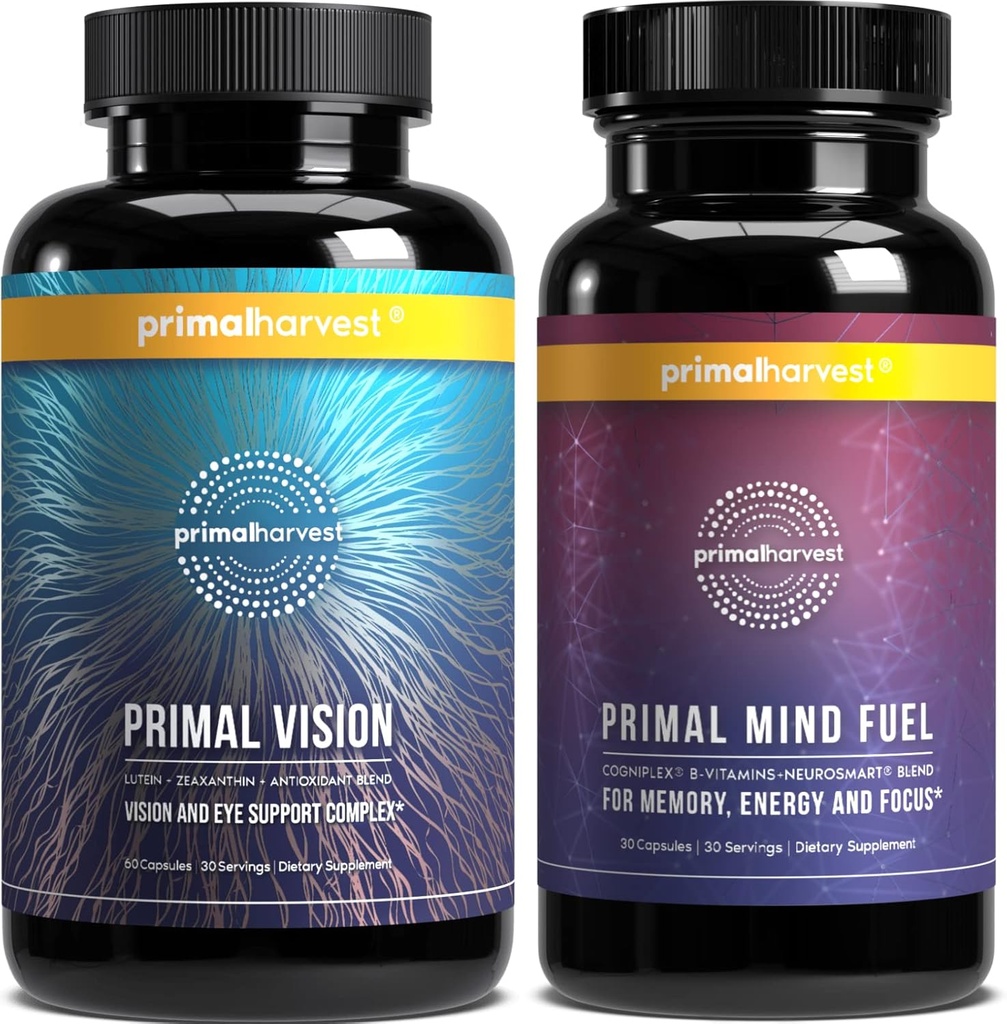 Πρωτεύων Συγκομιδή Brain Boost & Vision Συμπληρώματα για γυναίκες και άνδρες Όραμα και υποστήριξη ματιών Complex με Lutein, Zeaxanthin Bundle