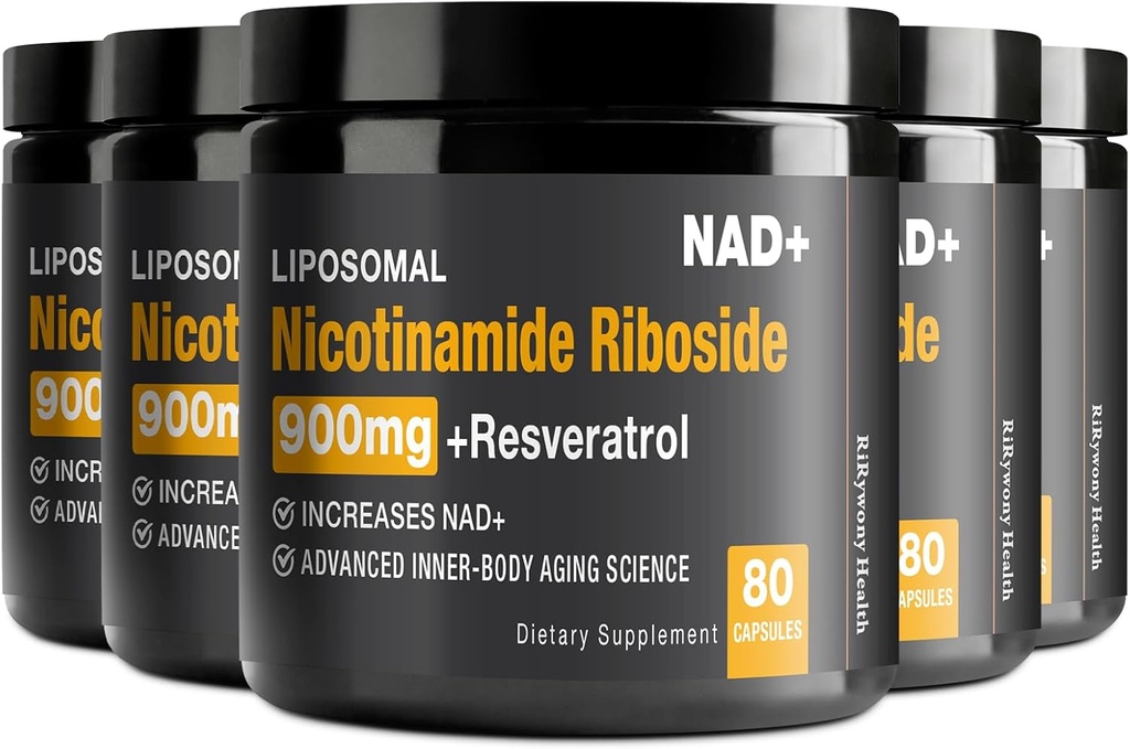 NAD συμπλήρωμα - NAD+ με Nicotinamide Riboside (NR) και Resveratrol Quercetin 900mg καθαρό οργανικό NAD Plus για την επισκευή κυττάρων υγιή γήρανση λειτουργία του εγκεφάλου, 80 κάψουλες (πακέτο των 5)
