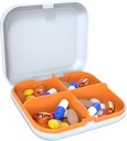 Pill Box Portable Pill Dispensing Box, Travel Portable Pill Box, 4-Compartment Daily Portable Pill Organizer, Suitable for Vitamins, Medicines, Fish Oil (White+Orange)