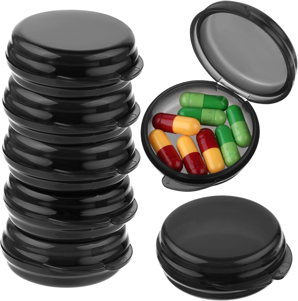 Μικρό κουτί χαπιών, θήκη χαπιών γύρου ταξιδιών, Φορητός κάτοχος εμπορευματοκιβωτίων ιατρικής, Καθημερινή Mini Pill Organizer για Purse Pocket για να κρατήσει συμπλήρωμα ιχθυέλαιο βιταμίνης φαρμακευτική (μαύρο, 7PCS)