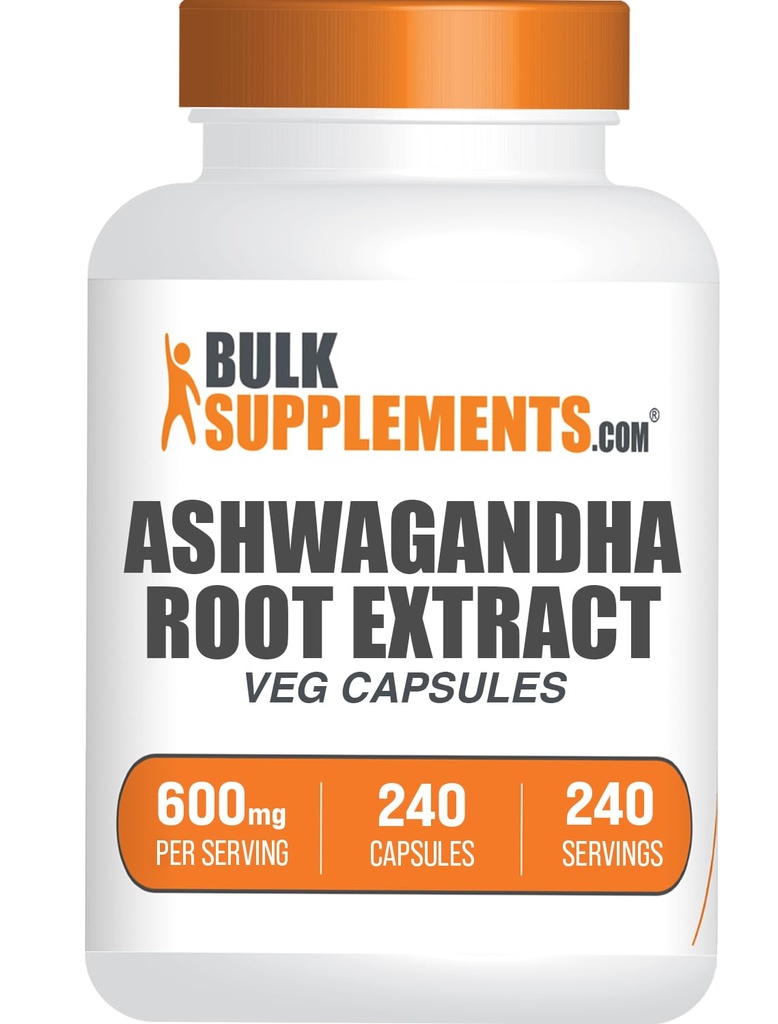 BulkSupplements.com Κάψουλες εκχύλισμα ρίζας Ashwagandha - Ashwagandha 600mg, συμπλήρωμα Ashwagandha, κάψουλες ρίζας Ashwagandha, Vegan & Gluten Free, 1 κάψουλες ανά υπηρεσία, 240 κάψουλες Veg