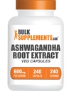 BulkSupplements.com Κάψουλες εκχύλισμα ρίζας Ashwagandha - Ashwagandha 600mg, συμπλήρωμα Ashwagandha, κάψουλες ρίζας Ashwagandha, Vegan & Gluten Free, 1 κάψουλες ανά υπηρεσία, 240 κάψουλες Veg