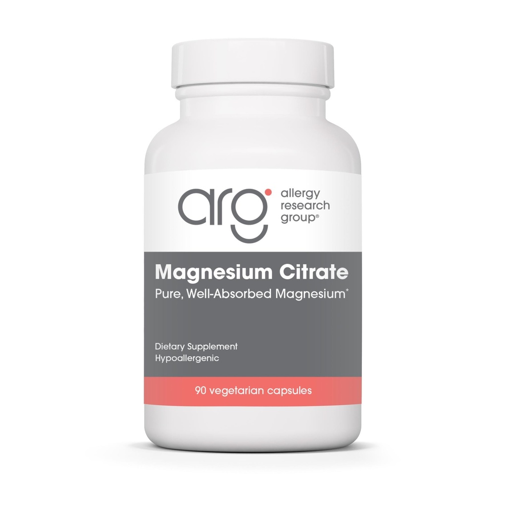 Ομάδα Έρευνας Αλλεργίας Magnesium Citrate Dietary Supplement - Υποστήριξη Οστών & Στρες, Απορροφημένα, Υποαλλεργικά, Χορτοφαγικά Κάψουλες - 90 Count