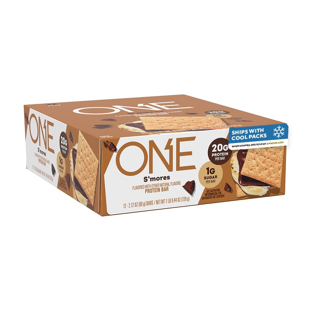 ONE Protein Bars, Smores, Gluten Free with 20g Protein and 1g Sugar, Pantry Staples, 2.12 oz (12 Count), Packaging May Vary