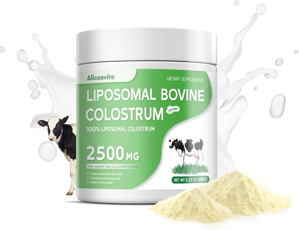 Liposomal Bovine Colostrum Powder - Pure Bovine Colostrum for Humans - Grass Fed Colostrum Supplement for Gut Support, Immune Health and Hair Growth,72 Μερίδες ανά μπουκάλι.180g/6.35 oz