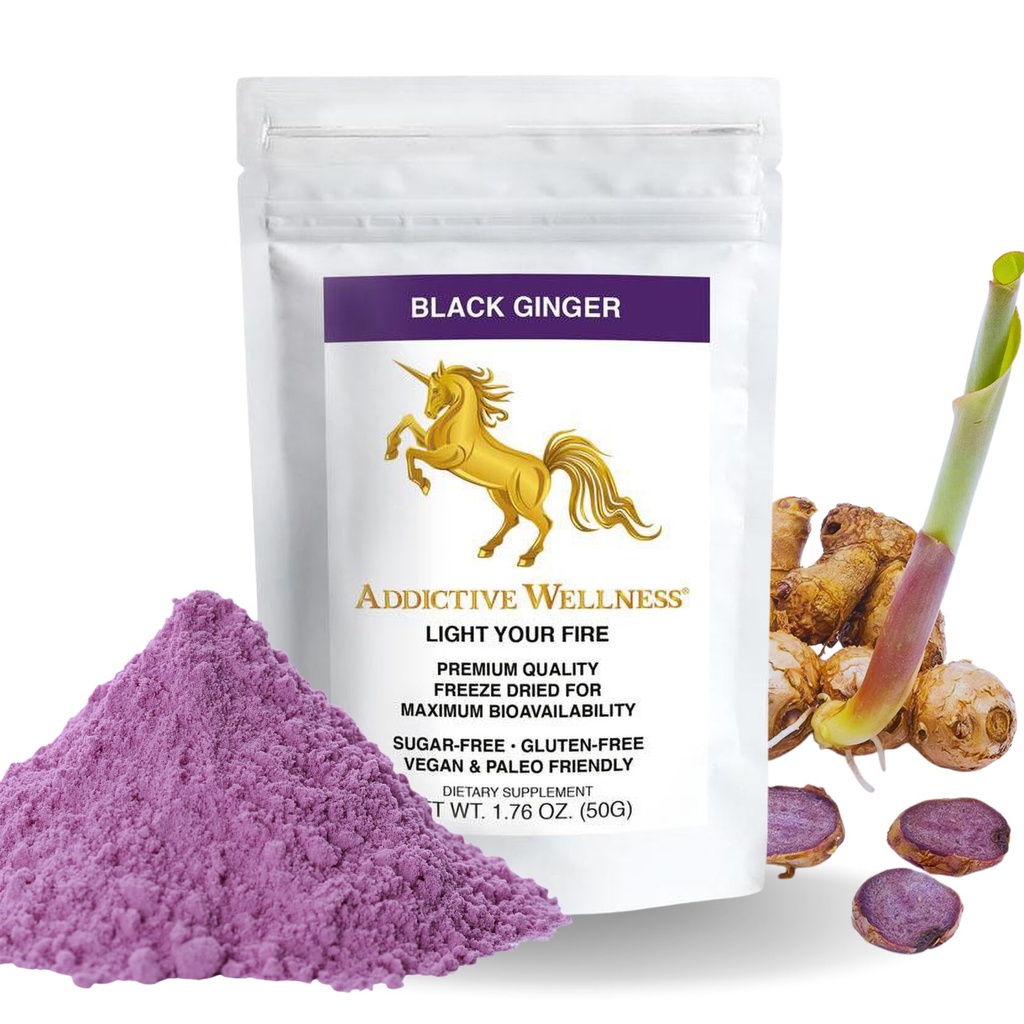 Εθιστική Wellness Ταϊλανδέζικη μαύρη Ginger για τους άνδρες, Thai Ginger συμπλήρωμα για την υποστήριξη του μεταβολισμού, της αντοχής και της απόδοσης, παγώσει αποξηραμένη μαύρη Ginger σκόνη, 50 γραμμάρια (1,76 ουγγιά), Vegan & Παλαιό