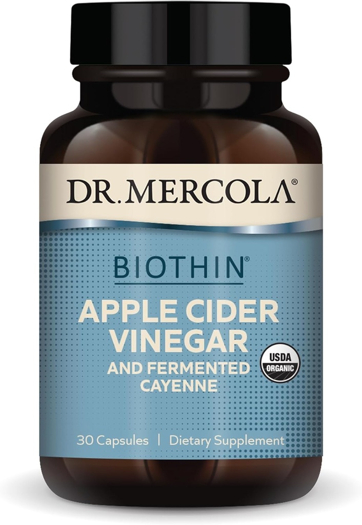Dr. Mercola Biothin Organic Apple Cider Vinegar and Fermented Cayenne, 30 Σερβιέτες (30 κάψουλες), Συμπλήρωμα Διατροφής, Digestive Support, Μη ΓΤΟ, USDA Organic