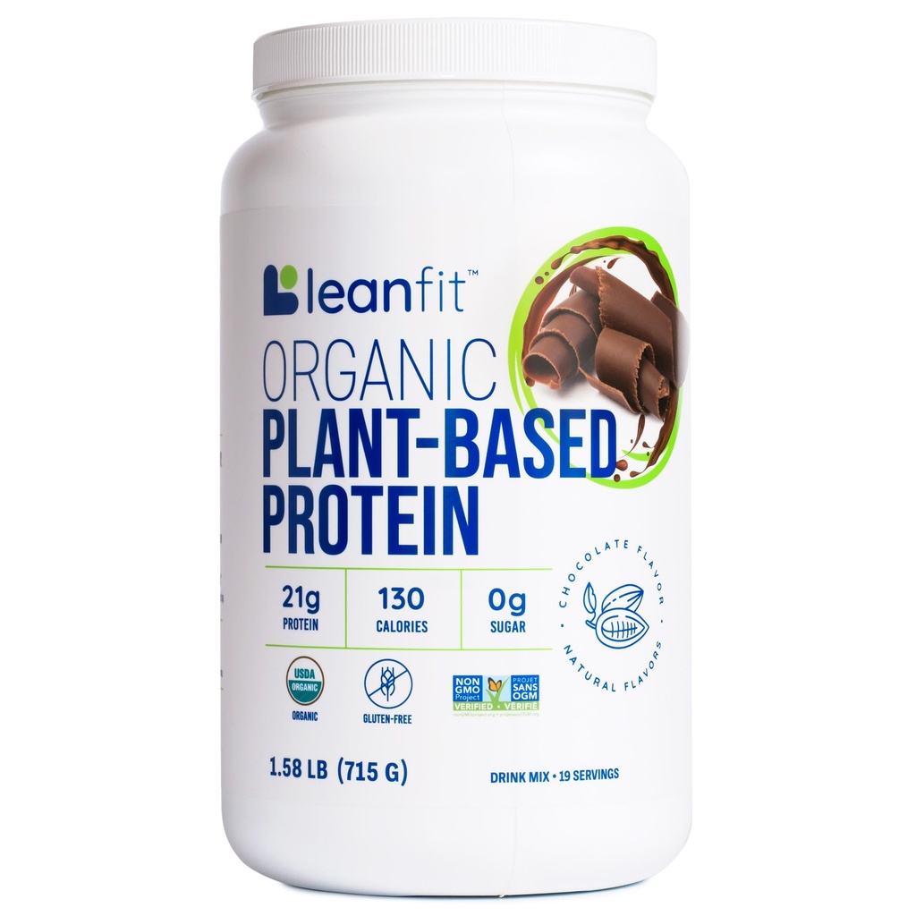 Σκόνη πρωτεΐνης με βάση το LeanFit, φυσικό άρωμα σοκολάτας - Vegan, USDA βιολογική πιστοποιημένη, χωρίς σόγια, χωρίς γλουτένη, χωρίς γαλακτοκομικά, χωρίς ζάχαρη, μη-GMO - 21g πρωτεΐνη, 18 μερίδες, 1,58 Λίρες Tub