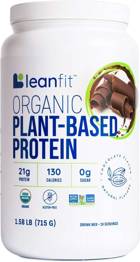Σκόνη πρωτεΐνης με βάση το LeanFit, φυσικό άρωμα σοκολάτας - Vegan, USDA βιολογική πιστοποιημένη, χωρίς σόγια, χωρίς γλουτένη, χωρίς γαλακτοκομικά, χωρίς ζάχαρη, μη-GMO - 21g πρωτεΐνη, 18 μερίδες, 1,58 Λίρες Tub