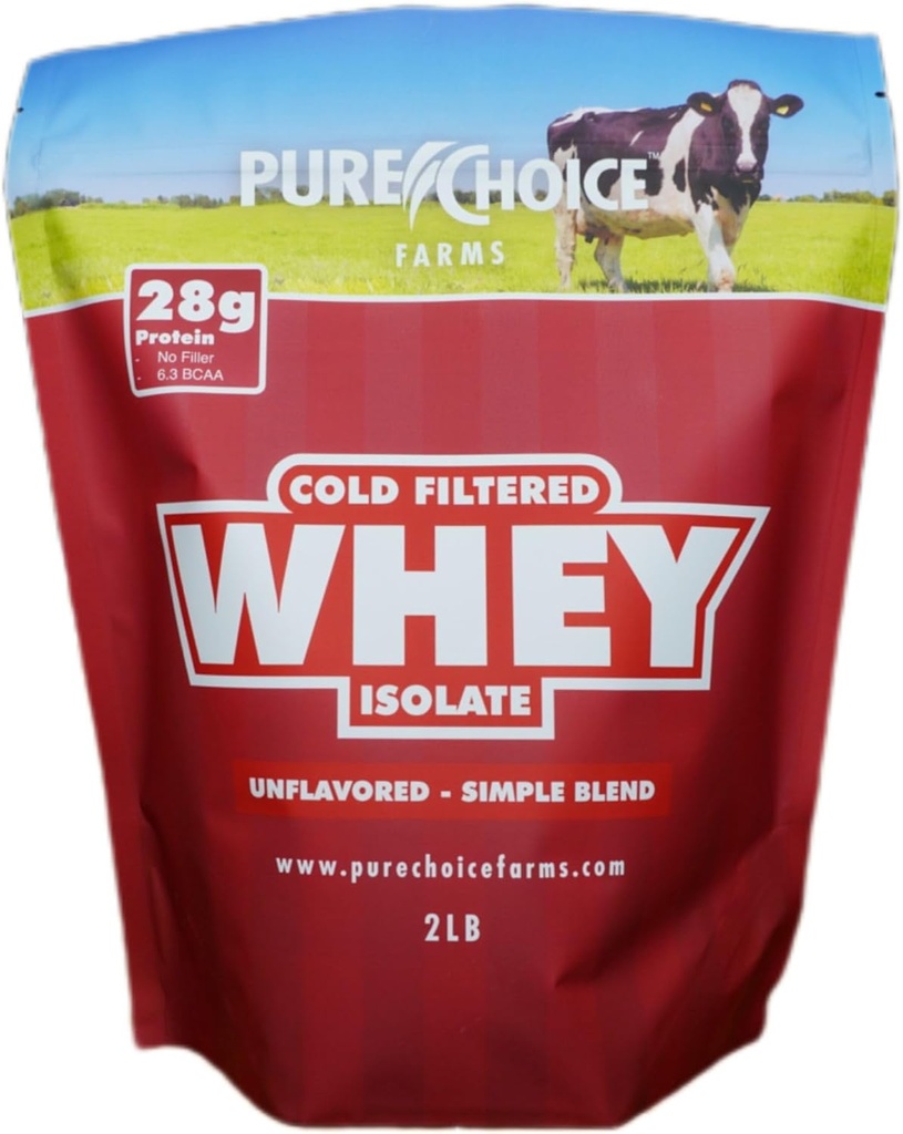 Pure Choice Unflaved Whey Protein Isolate Powder, 28g Πρωτεϊνη & Χωρίς ζάχαρη, Μη μετουσιωμένη Ορός γάλακτος, 1 συστατικό, χωρίς πληρωτικά ή τεχνητά γλυκαντικά (μη αρωματισμένα, 2 lb)