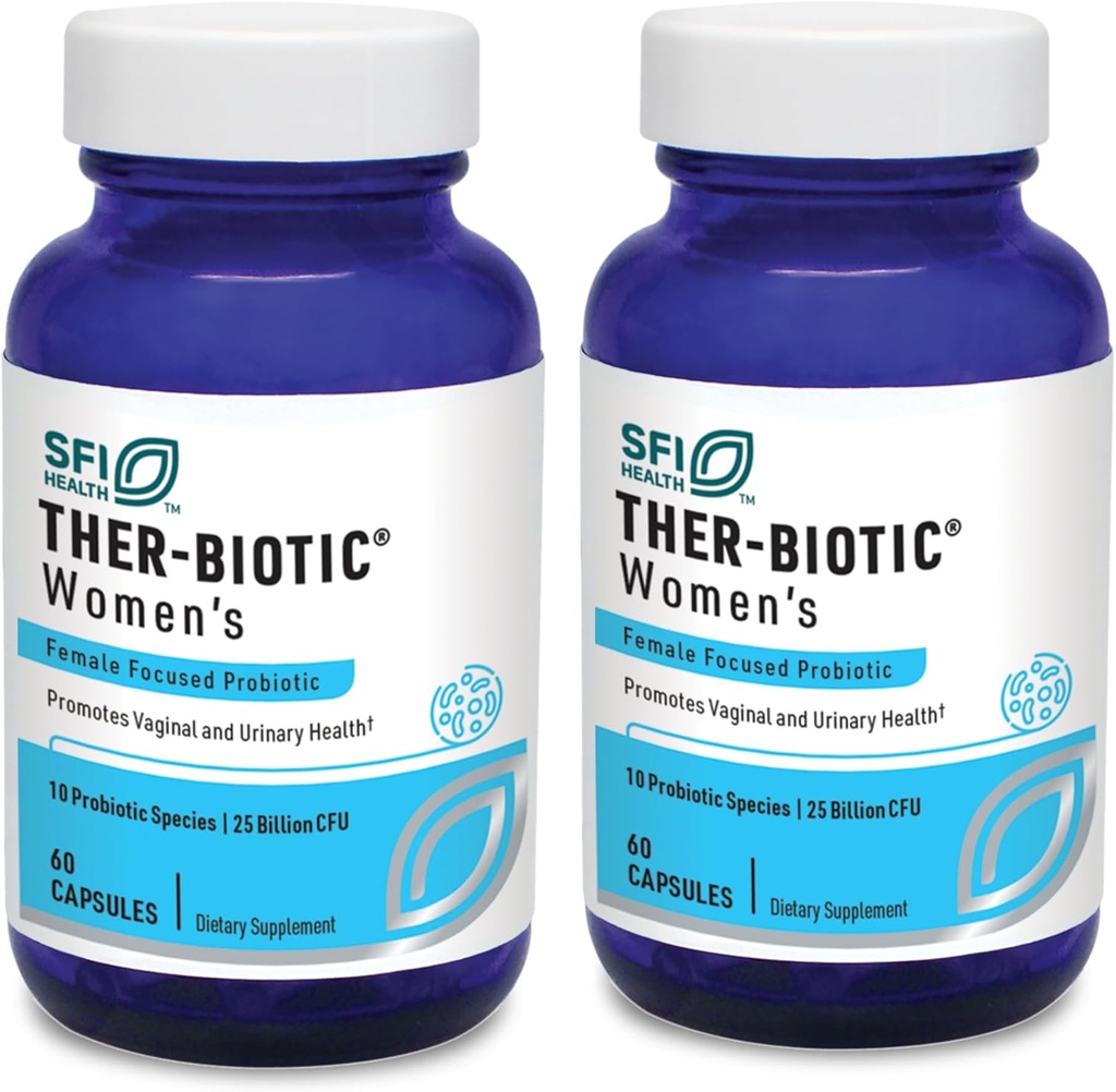 Klaire Labs SFI Health Ther-Biotic Women's - Κολπικά Προβιοτικά για γυναίκες - Υποστήριξη Υγιεινή Οξύ Κολπικό pH Ισορροπία & Άνεση - 25b CFU Lactobacillus & Bifidobacterium (60 κάψουλες, 2 συσκευασίες)