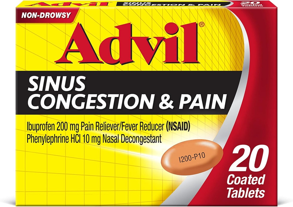 Advil Sinus Confusion and Pain, Sinus Relief Medicine, Pain Reliever και Fever Reducer με Ibuprofen και Phenylefrine HCl - 20 Επικαλυμμένα δισκία