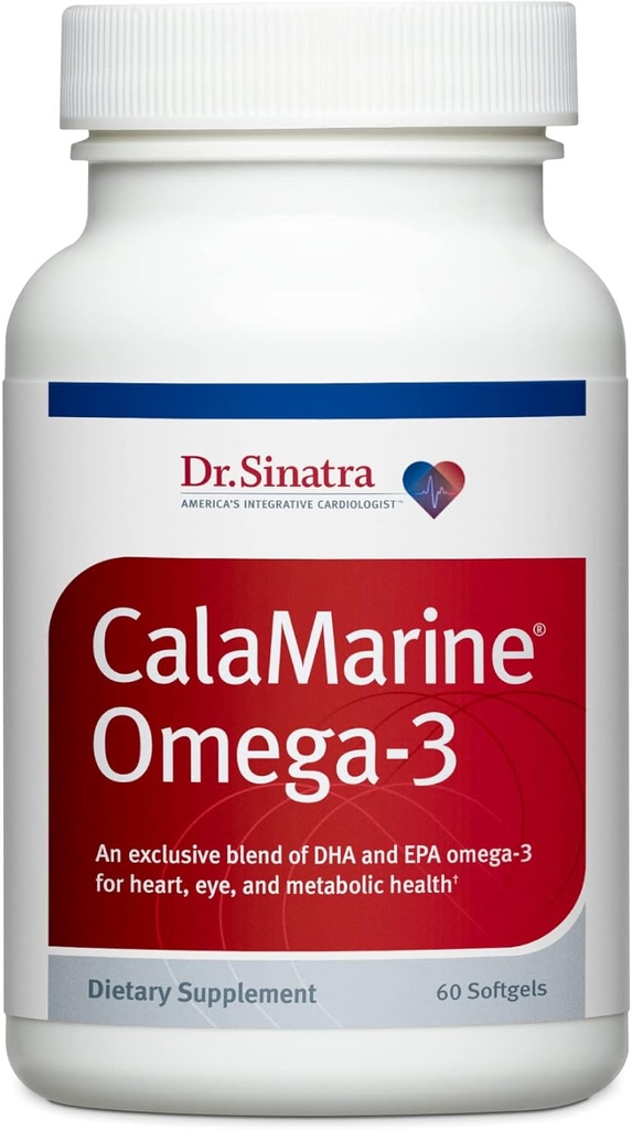 Dr. Sinatra CalaMarine Omega-3 Supplement with DHA and EPA, Clinical Grade for Brain, Heart, and Eye Health, 60 Softgels