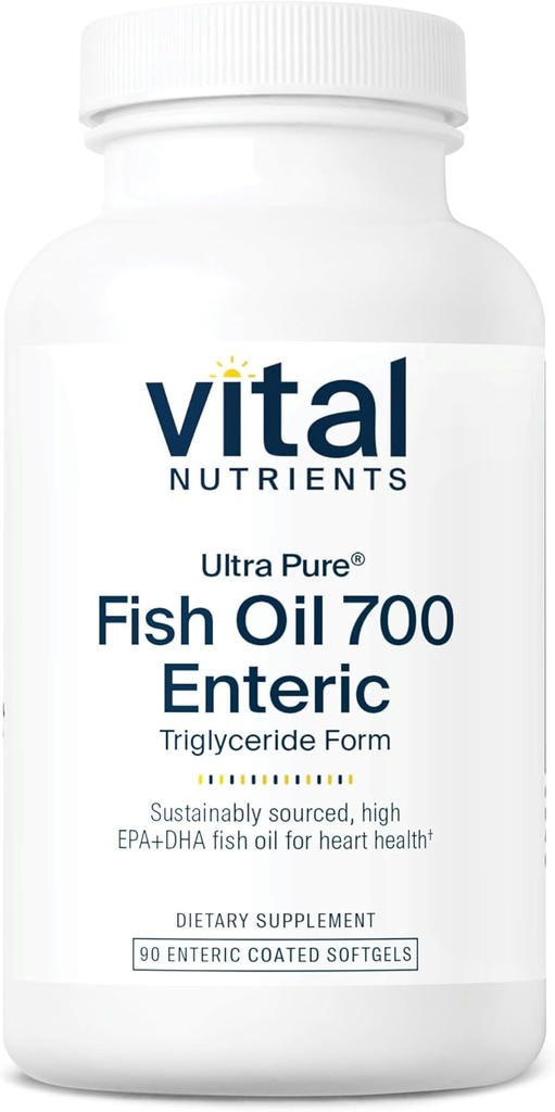 Vital Nutrients Ultra Pure® Fish Oil 700 Enteric Coated | Heart, Brain, Immune Health* | Sustainably Sourced High EPA & DHA Omega-3 Fatty Acid | Vanilla Flavor | Gluten, Dairy, Soy Free | 90 Count