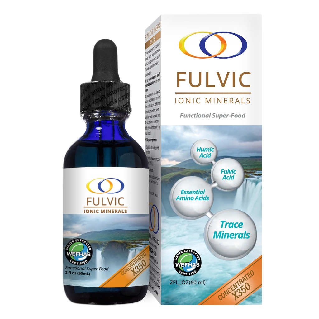 Optimally Organic Water Extracted Fulvic Ionic Minerals X350 - Patented BioActive Fulvic Acid, Humic Acid, Trace Minerals, Electrolytes & Essential Amino Acids - 8+ Month Supply!