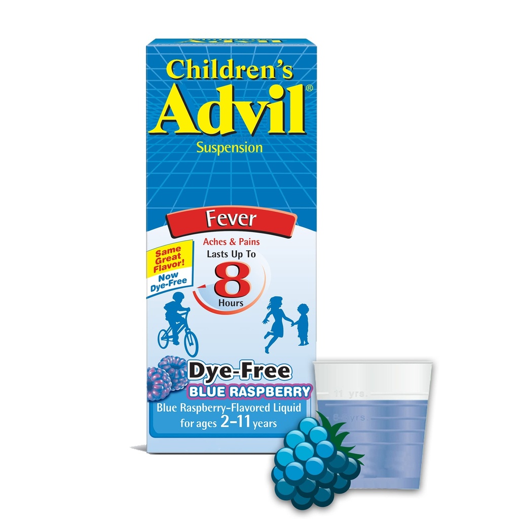 Παιδική αναστολή Advil (4 fl. oz, Blue Raspberry-Flavored), 100mg Ibuprofen Fever Reducer/Pain Reliever, Liquid Pain Medicine, Ηλικίες 2 –11