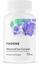 THORNE - Advanced Iron Complex - Complex Complex - Complete Blood Support Formula* - Στοιχειώδες σίδηρο, φολικό, B και C Βιταμίνες για Βέλτιστη Απορρόφηση - Χηλικό συμπλήρωμα σιδήρου - Γλουτένη, Γαλακτοκομικά & Χωρίς Σόγια - 60 κάψουλες