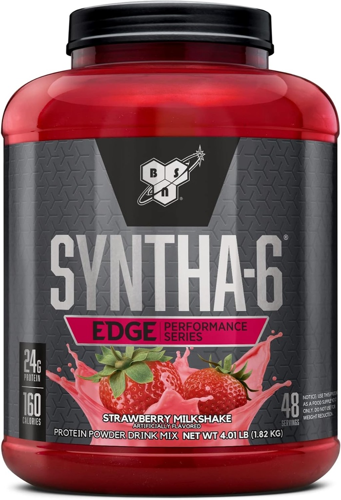 BSN SYNTHA-6 EDGE Protein Powder, με υδρολυμένο Whey, Micellar καζεΐνη, πρωτεΐνη γάλακτος Isolate, χαμηλή ζάχαρη, 24g πρωτεΐνη, φράουλα Milkshake, 48 εξυπηρετούν