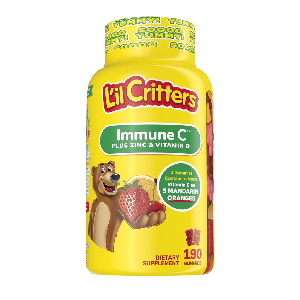 L'il Critters Kids Immune C Gummy Supplement with Vitamin C, Zinc and Vitamin D3 for Immune Support, 190 ct (95-190 ημέρα προσφοράς), 4 νόστιμες γεύσεις από το Νούμερο One Gummy Vitamin Brand της Αμερικής