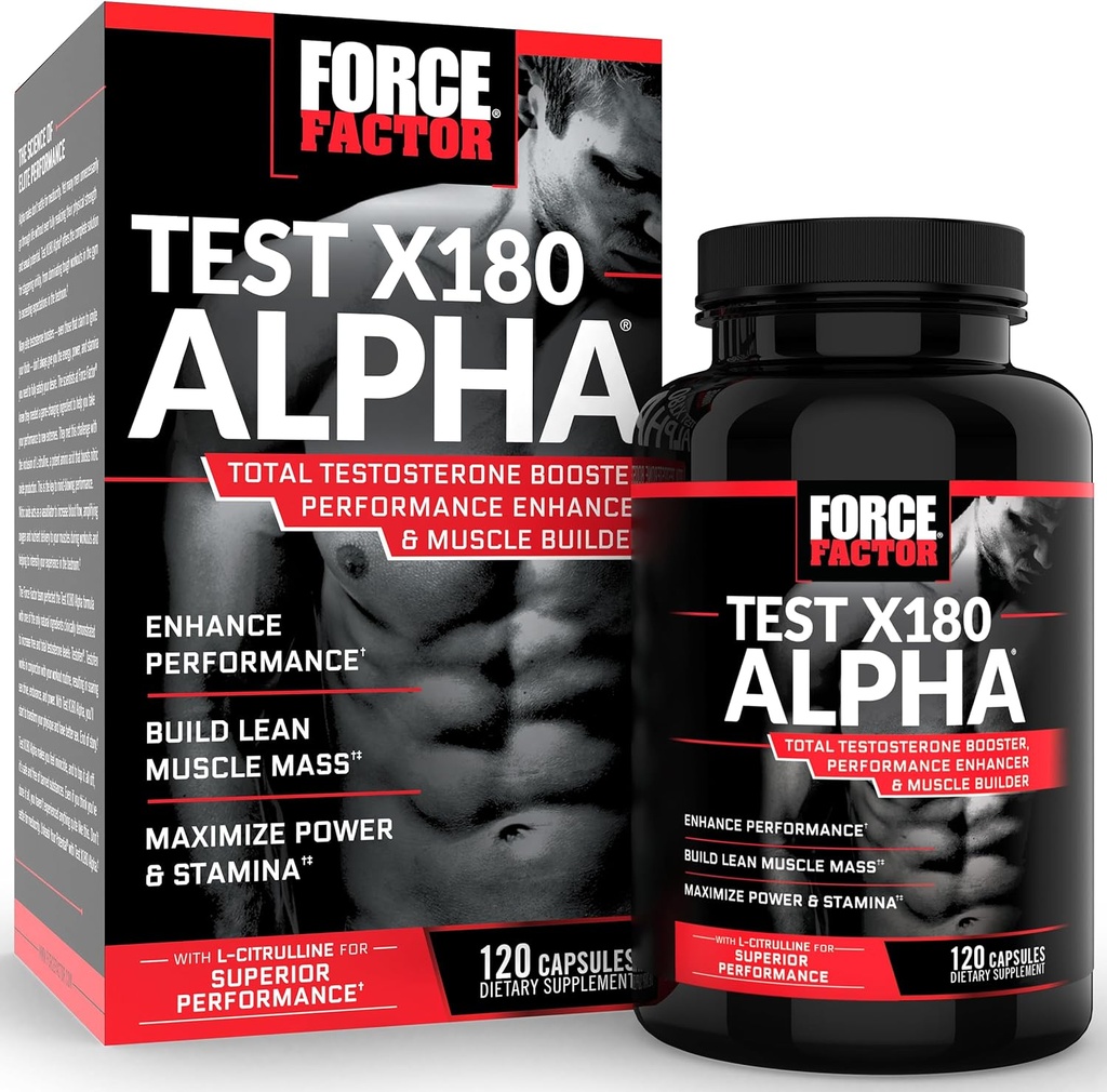 Force Factor Test X180 Alpha Testosterone Booster for Men, Testosterone Supplement with Patented Fenugreek & L-Citrulline to Promotion Lean Muscle, Strength, Energy, Power & Performance, 120 Κάψουλες