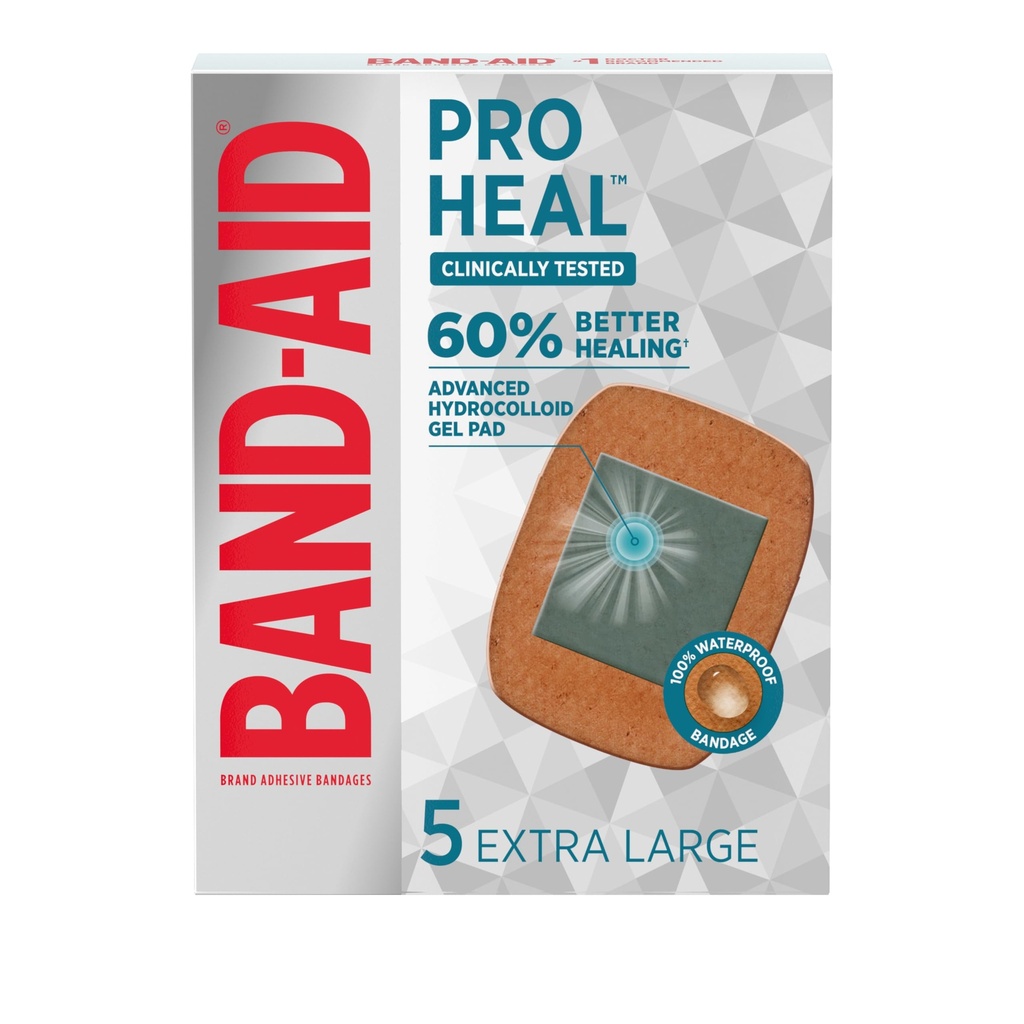 Band-Aid Brand Pro Heal Hydrocolloid Gel Pads, Επιπλέον Μεγάλοι Αδιάβροχοι Επιδέσμοι για Καλύτερη Θεραπεία Μικρών Τραυμάτων, Στείρα Πρώτων Βοηθειών, 5 ct