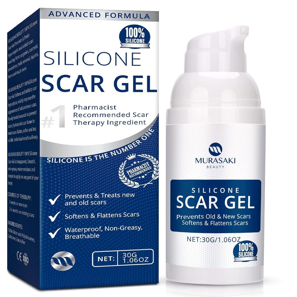 100% Scar Gel Scar Cream σιλικόνης - Advanced Scar Gel για Χειρουργικά Ουλές, C-Τομή, Stretch Marks, Acne, Τραυματισμός, Burns, Keloids, Old and New Scars 1.06oz(30g) (Maximum Strength 100% Silicone)