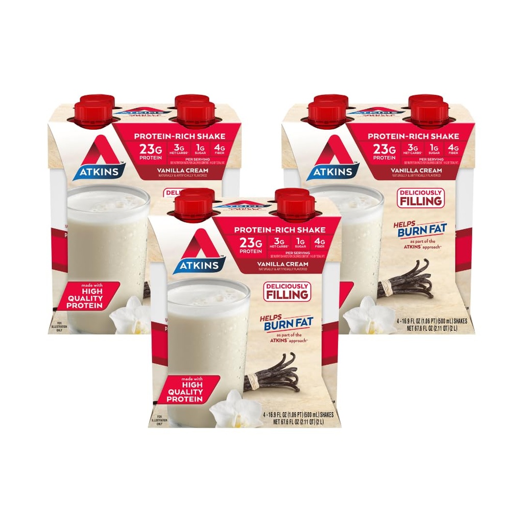 Atkins Vanilla Cream Ανακινήστε πρωτεΐνη μεγέθους γεύματος, 23g πρωτεΐνη, χαμηλή γλυκαιμική, 3g υδατάνθρακες, 1g ζάχαρη, Κετό φιλικό