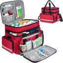 Large Pill Bottle Organizer, Double Layers Medicine Storage Bag with Lockable Zippers and Shoulder Strap,Medication Travel Bag for Prescription Bottles, Vitamins & Medical Supplies, Red (Bag Only)