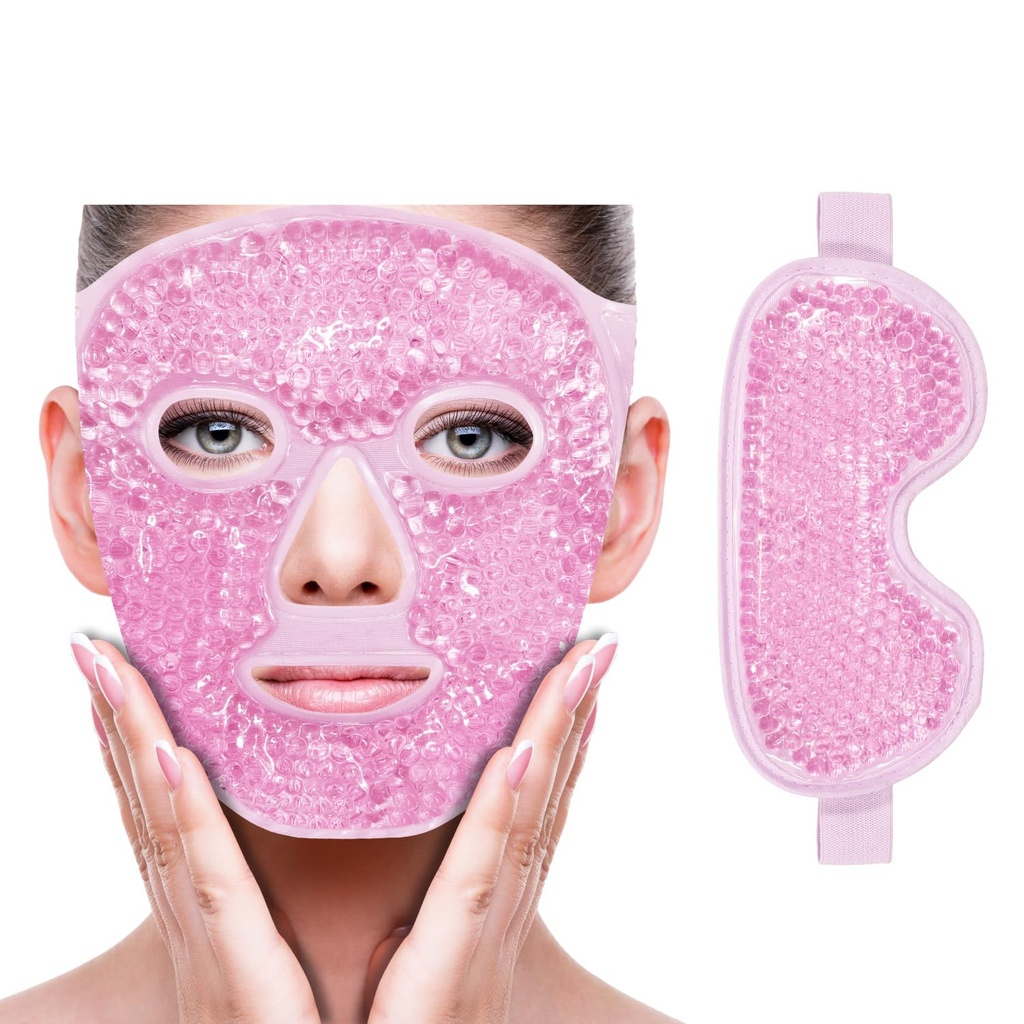 ZNÖCUETÖD Face Mask Ice Pack for Reducing Puffy, Τσάντες Κάτω από τα Μάτια, Puffy Dark Circles, Ημικρανία, Hot/Cold Pack with Soft Plush Backing (Pink-(1*Eye Mask+1*Face Mask))