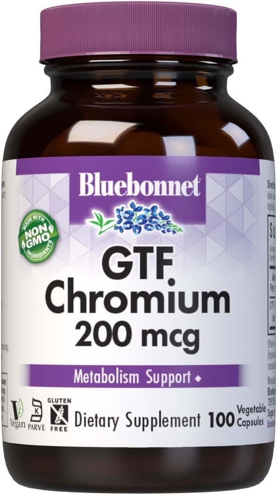 Διατροφή Bluebonnet GTF Χρώμιο 200 mcg, χωρίς σόγια, χωρίς γλουτένη, μη ΓΤΟ, Kosher Πιστοποιημένο, χωρίς γαλακτοκομικά, Vegan, 100 κάψουλες λαχανικών