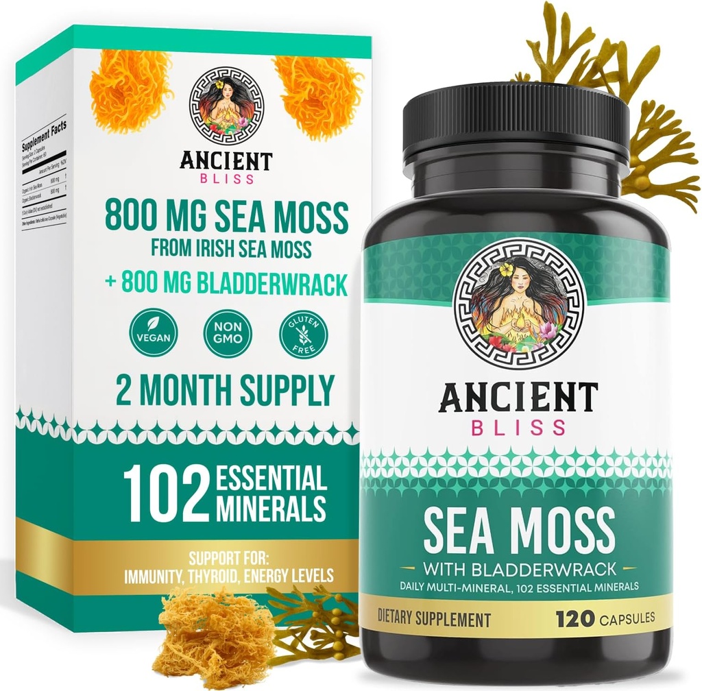 Ancient Bliss Organic Irish Sea Moss Pills - Dr Sebi Wildcraft Seamoss Κάψουλες 