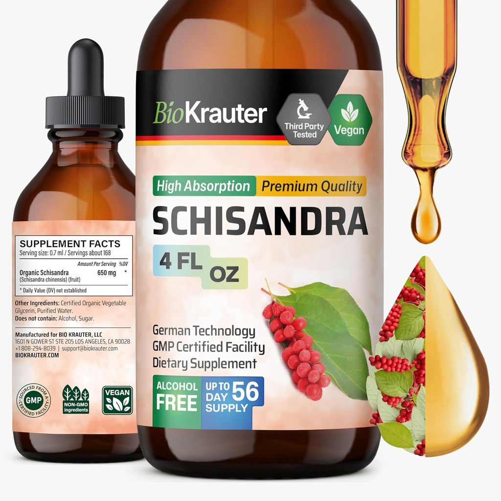 BIO KRAUTER Schisandra Berry Drops - Φυσικό συμπλήρωμα Schisandra για την υποστήριξη Mood - Αλκοόλ & Ζάχαρη χωρίς εκχύλισμα - 4 FL.Oz.