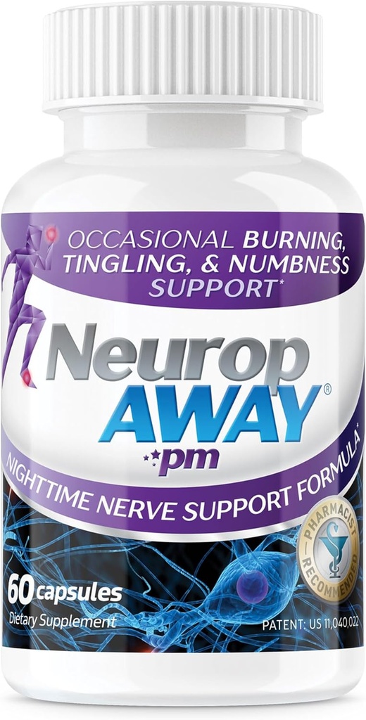 NeuropAWAY Nerve Support PM, με R-Alpha Lipoic Acid για να βοηθήσει στην παροχή Nerve Relief σε λιγότερο από 5 ημέρες, Acetyl-L-Καρνιτίνη, Θεανίνη, Μελατονίνη, και Methylcobalamin, 60 κάψουλες
