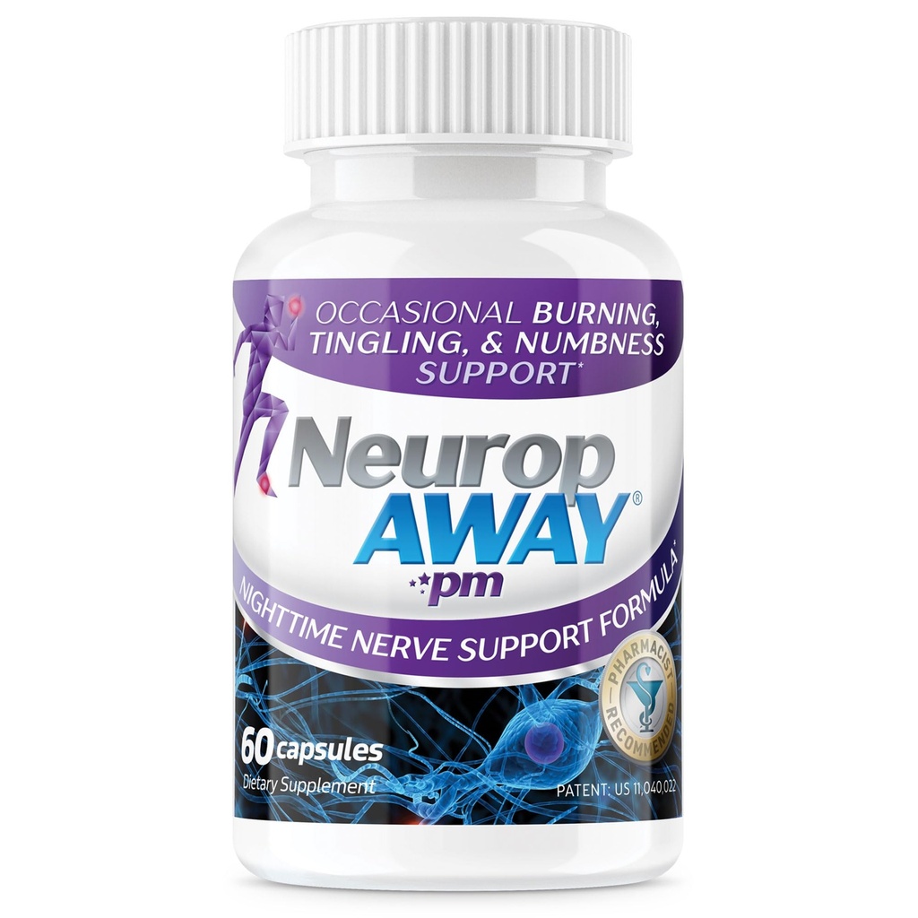 NeuropAWAY Nerve Support PM, με R-Alpha Lipoic Acid για να βοηθήσει στην παροχή Nerve Relief σε λιγότερο από 5 ημέρες, Acetyl-L-Καρνιτίνη, Θεανίνη, Μελατονίνη, και Methylcobalamin, 60 κάψουλες