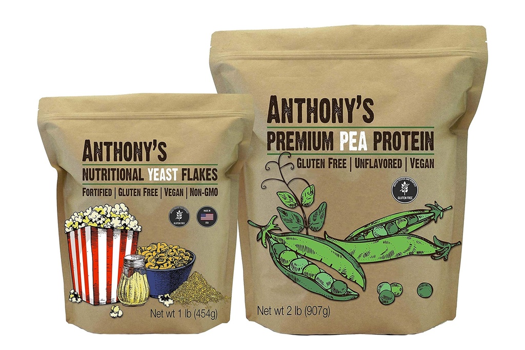 Anthony's Premium Pea Protein 2lb & Διατροφικές Νιφάδες Μαγιάς 1lb