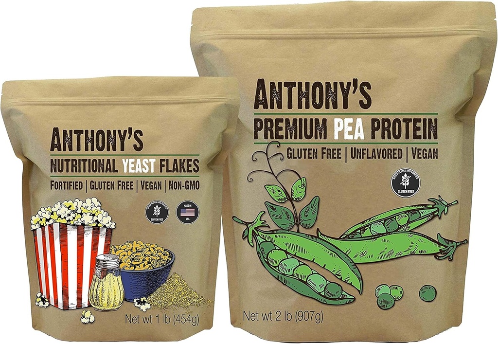 Anthony's Premium Pea Protein 2lb & Διατροφικές Νιφάδες Μαγιάς 1lb
