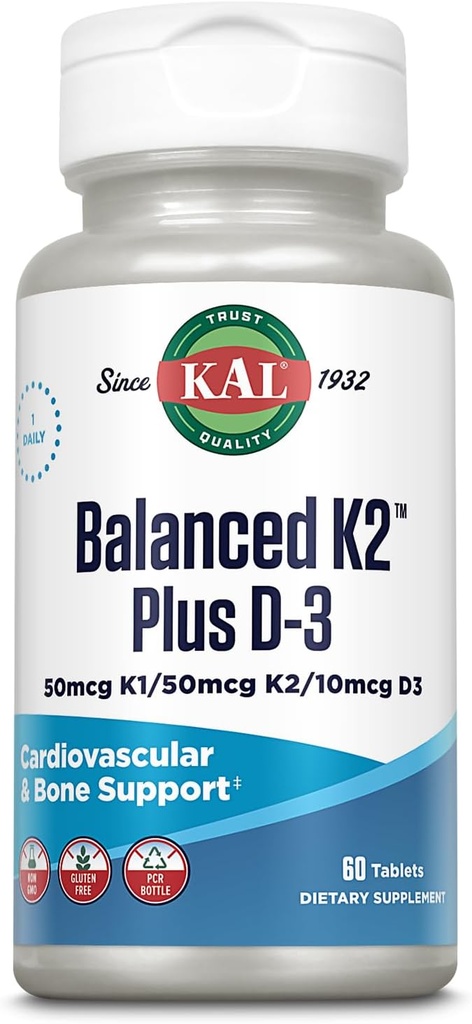 KAL Balanced K2 Plus D-3 δισκία, 100 mcg, 60 Count