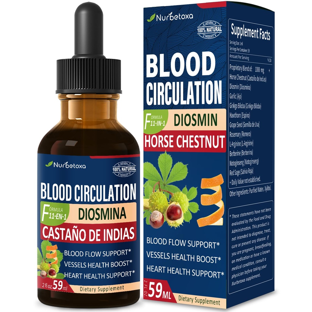 Κυκλοφορία του αίματος Horse Chestnut Extract Liquid Drops, Castaño de Indias y Diosmina para la Circulacion y Varices, Nitric Oxide Supplement for Blood Flow, Pressure & Heart Health.2 oz