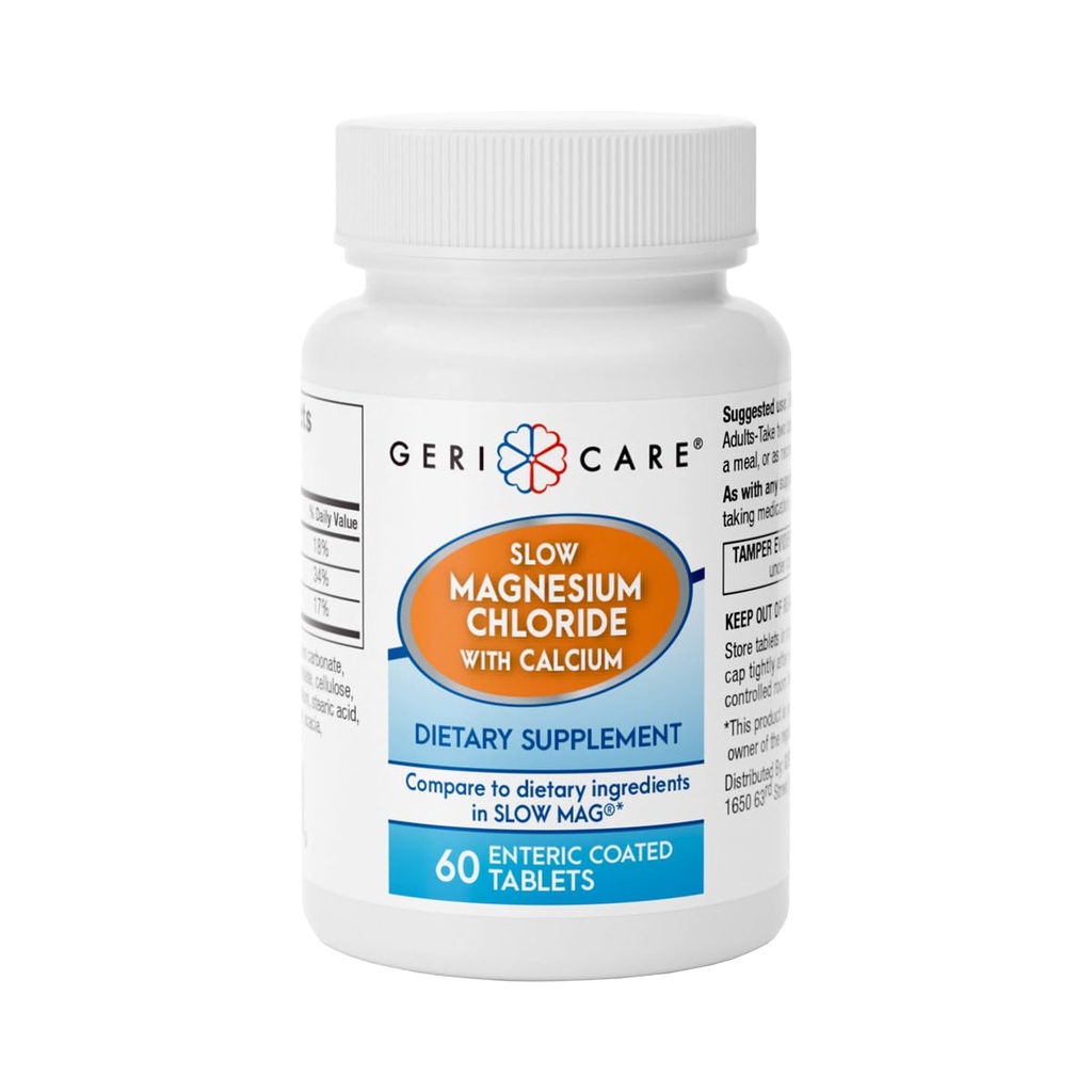 Gericare Slow Magnesium Chloride | Calcium Tablets by Geri-Care | Nutritional Supplement | 60 Count Bottle (Pack of 1)