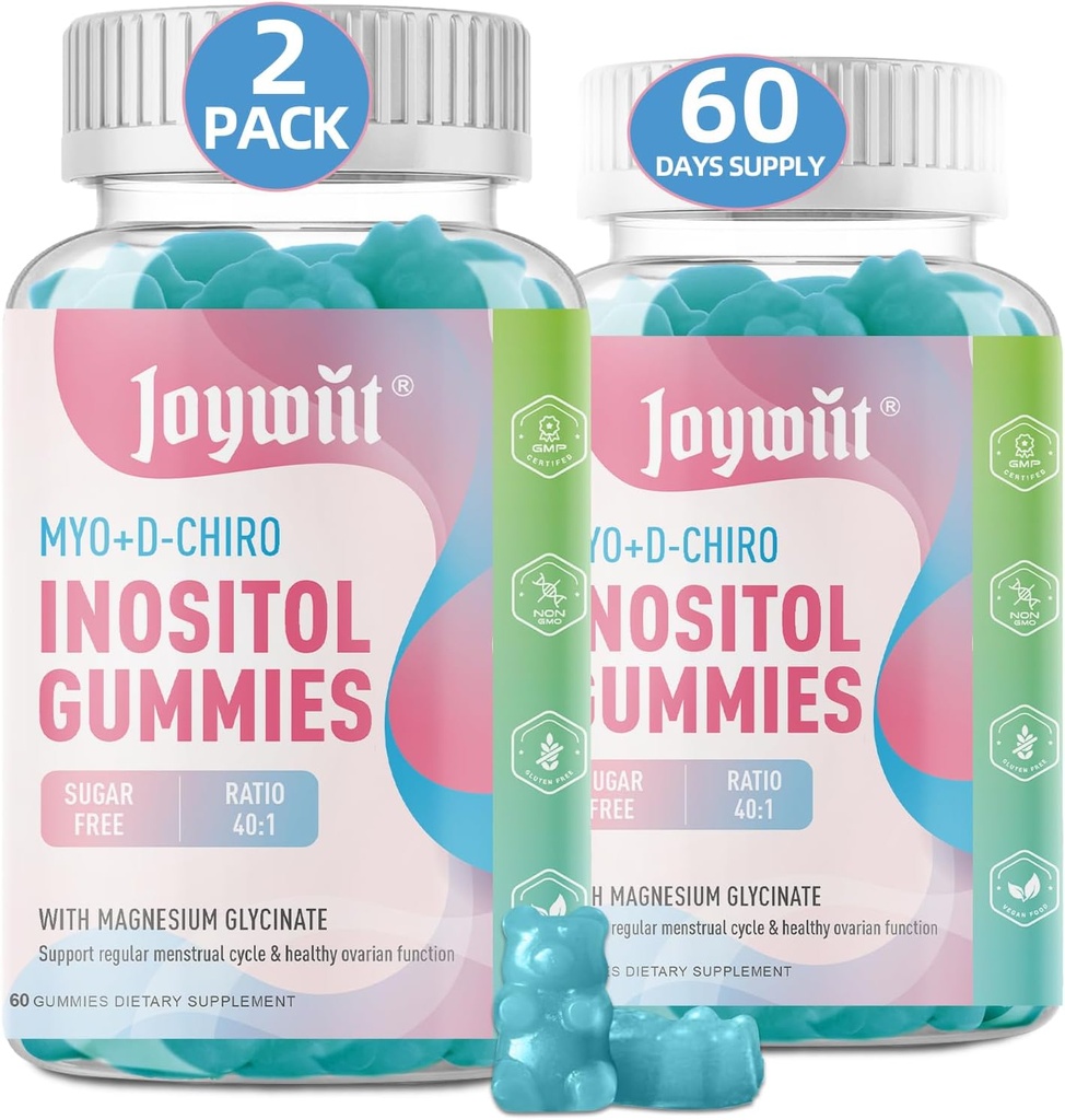 Χωρίς ζάχαρη Ινοσιτόλη Gummies, Ινοσιτόλη Chewable συμπλήρωμα για τις γυναίκες, 40:1 Λόγος Myo-Inositol & D-Chiro Ινοσιτόλη με Μαγνήσιο Γλυκινικό, Γονιμότητα Υποστήριξη για Κανονικό Κύκλο & Ορμονική Ισορροπία,120CT